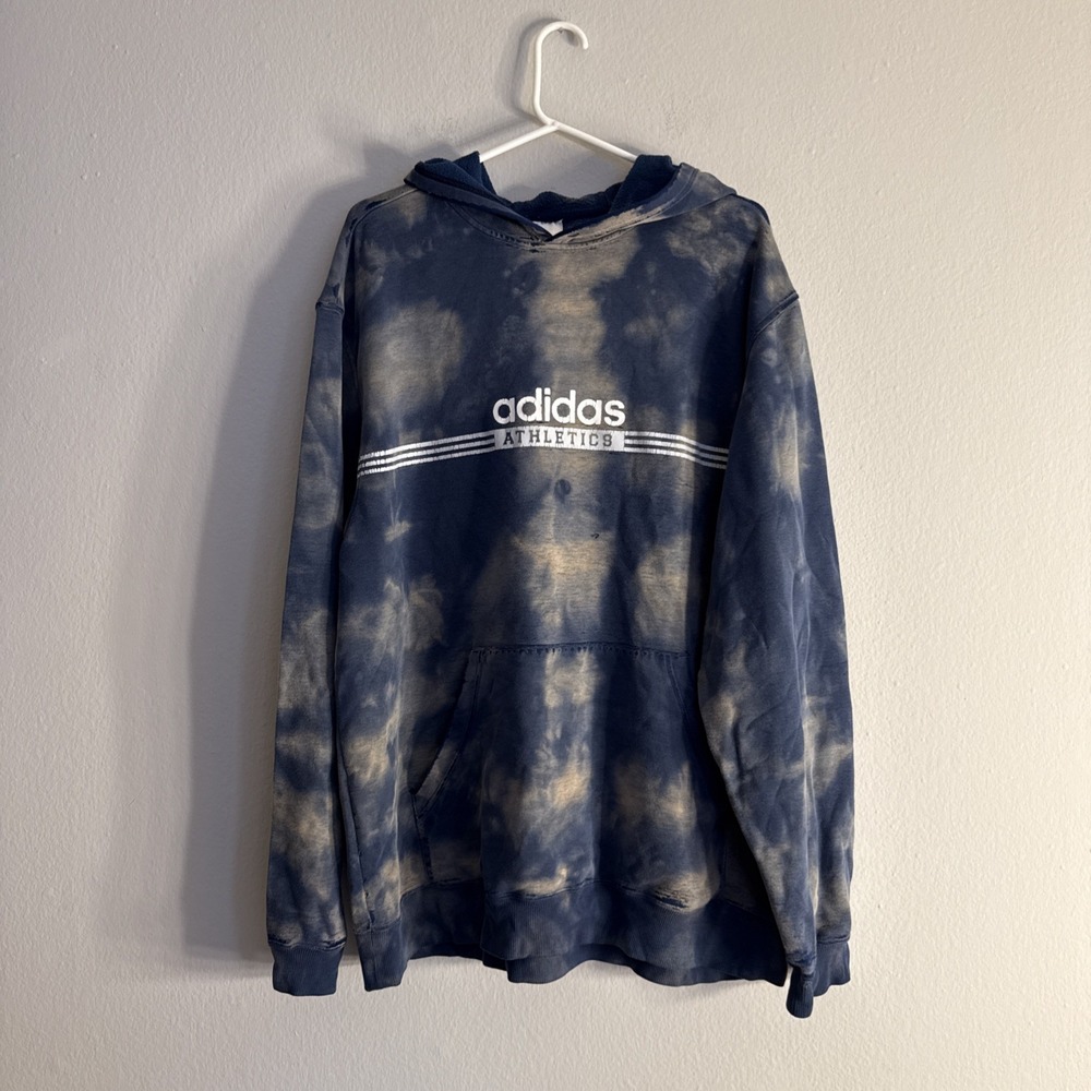 Adidas Tie Dye Hoodie Sweatshirt Men's‎ L Blue Vintage Scuba Hood Cotton